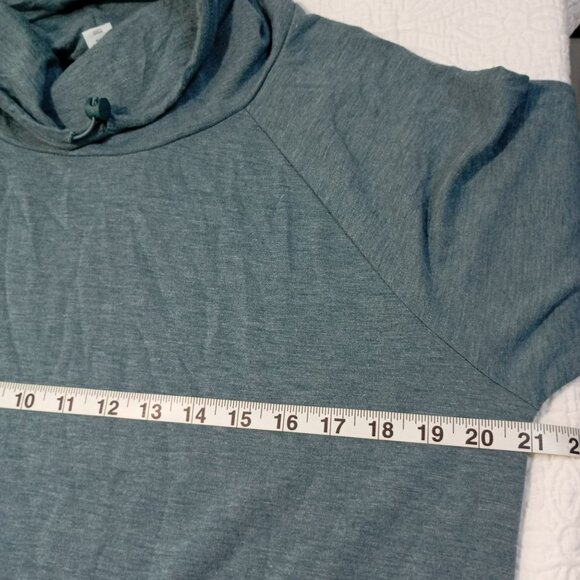 Cowl Neck Blue Soft Knit Tunic Sweater With Kangaroo Pocket Long Sleeve - Picture 11 of 11